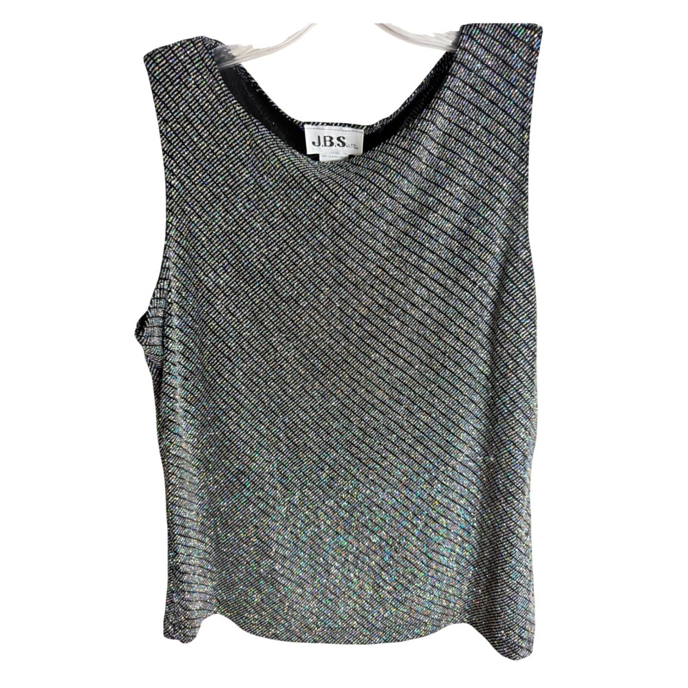 J.B.S. Ltd. Sleeveless Tank Women Large Black Multi Metallic Glitter Disco Shell